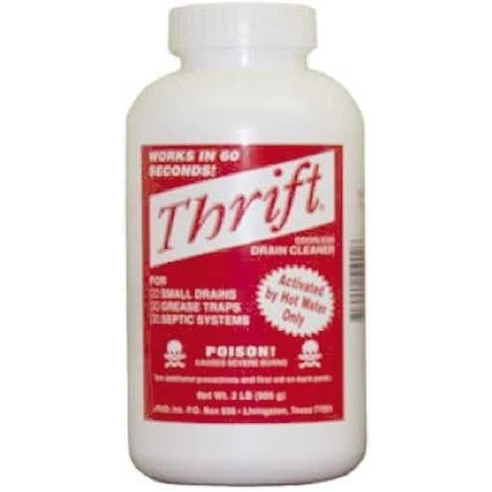Thrift T-200 2-Pound Drain Cleaner front view professional strength plumbing solution.