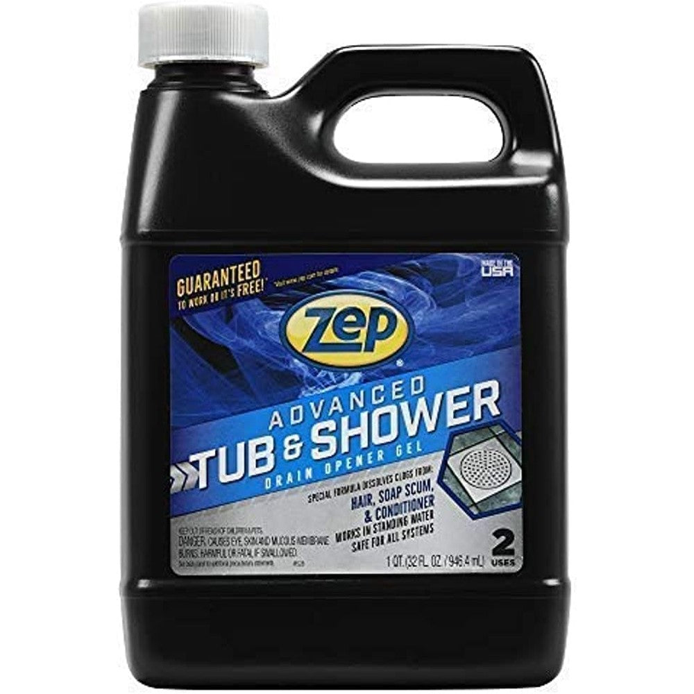 Zep Advanced Tub and Shower Drain Opener Gel 32 Ounce front view fast acting hair clog remover.