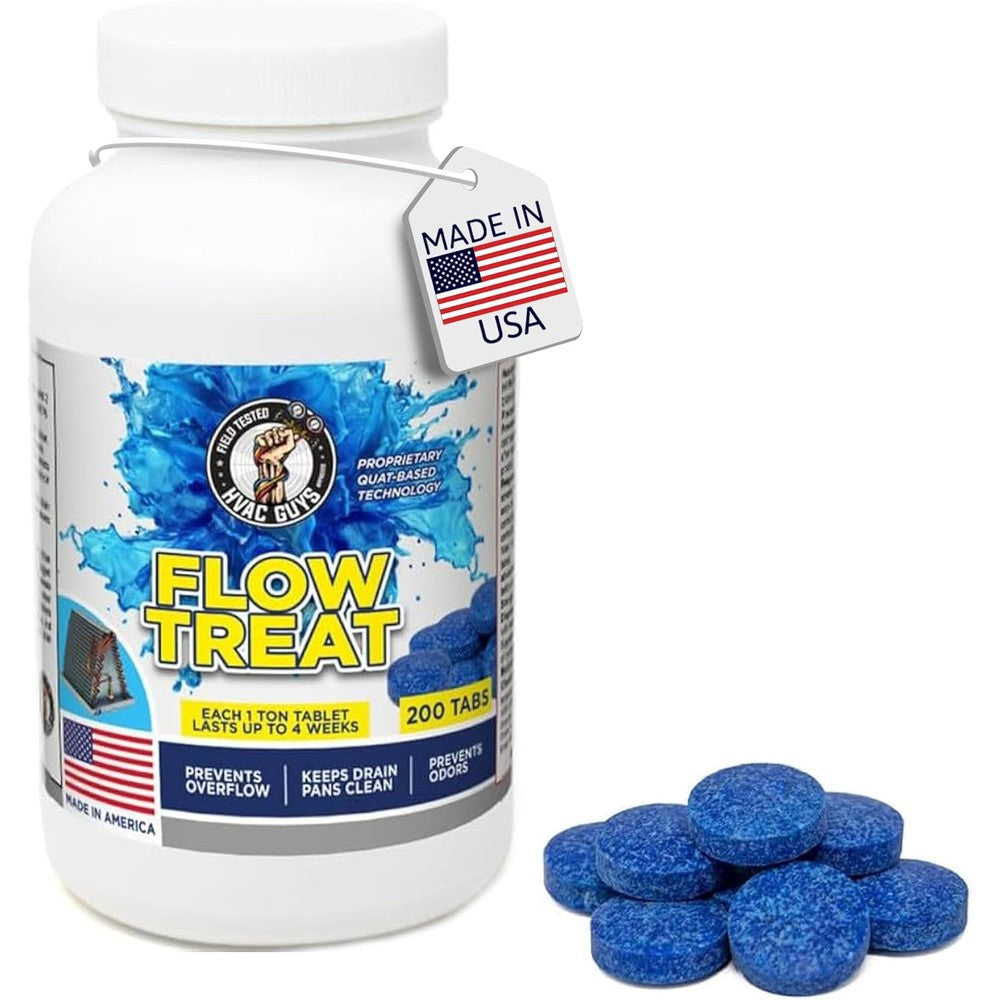 Leak Saver HVAC GUYS Flow Treat Tabs 200 Tablets front view AC drain line maintenance.