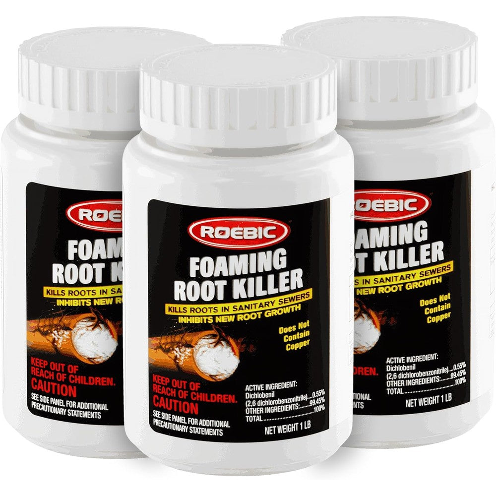 Roebic FRK Foaming Tree Root Killer 3 pack front view for sewer line maintenance