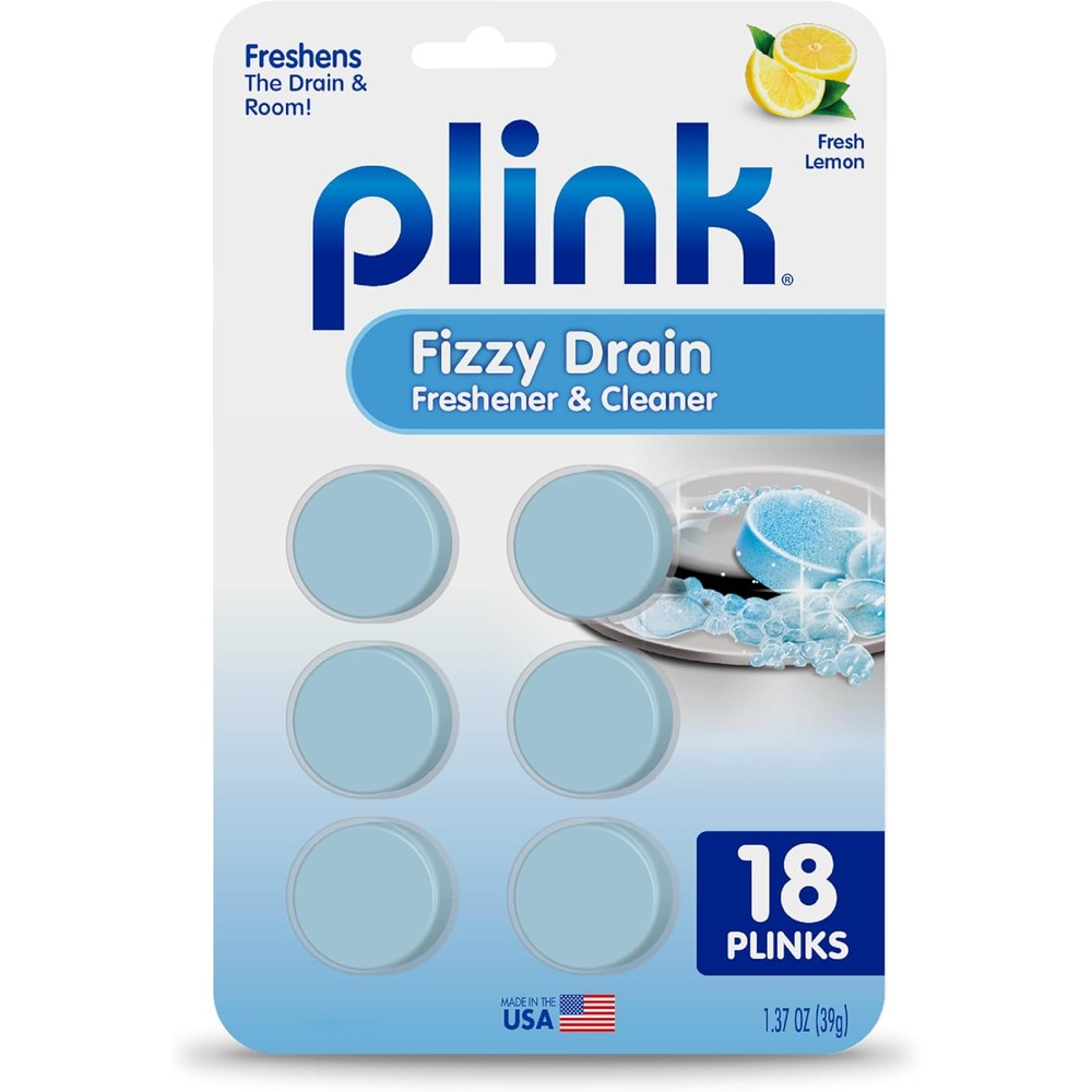 Plink Fizzy Drain Cleaner and Freshener 18 tablets front view lemon scent