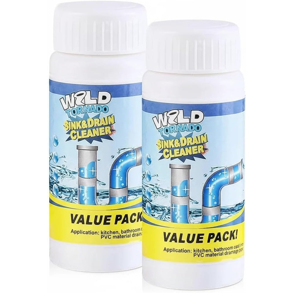 Dengwang Wild Tornado Foaming Sink and Drain Cleaner front view of two bottles for powerful pipe unclogging.