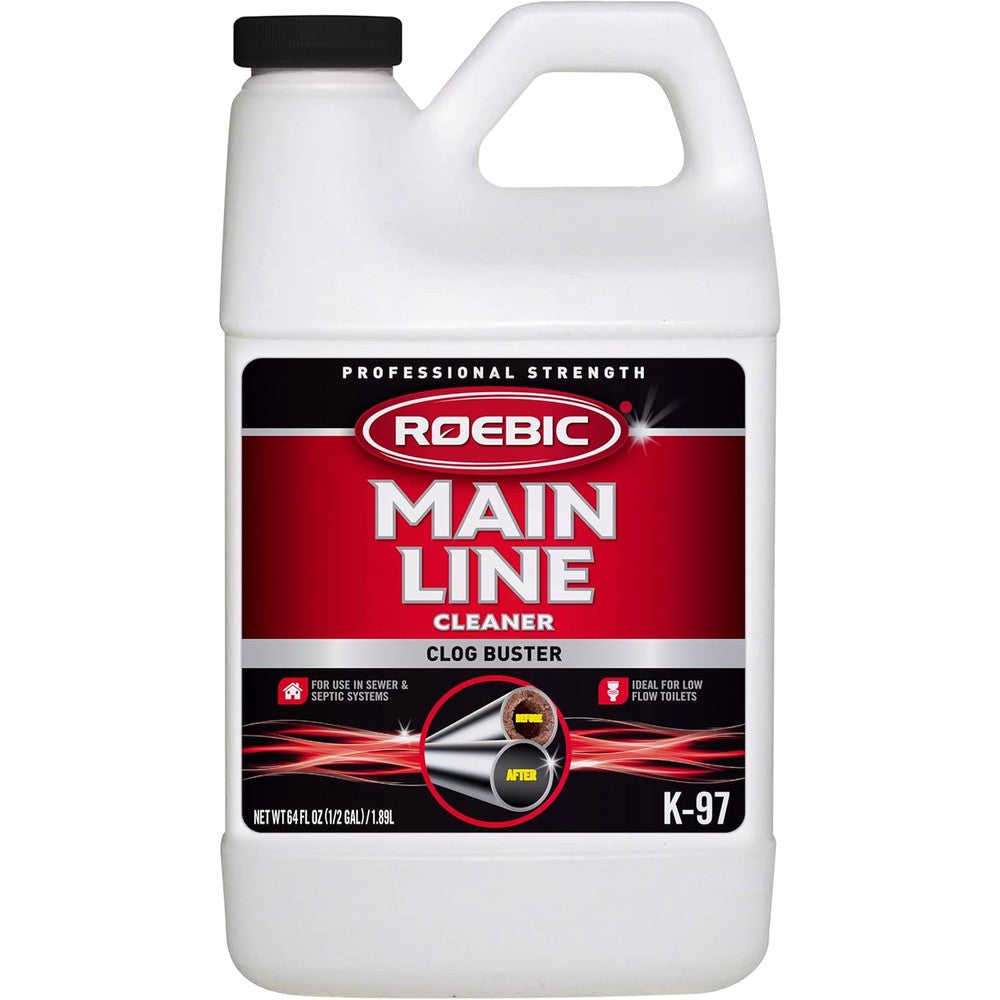 Roebic K-97 Liquid Main Line Cleaner 64 fluid ounce bottle front view enzymatic drain opener