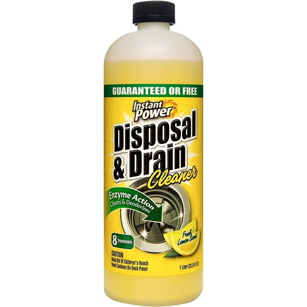 Instant Power Disposal and Drain Cleaner 1 Liter bottle front view enzyme clog remover.