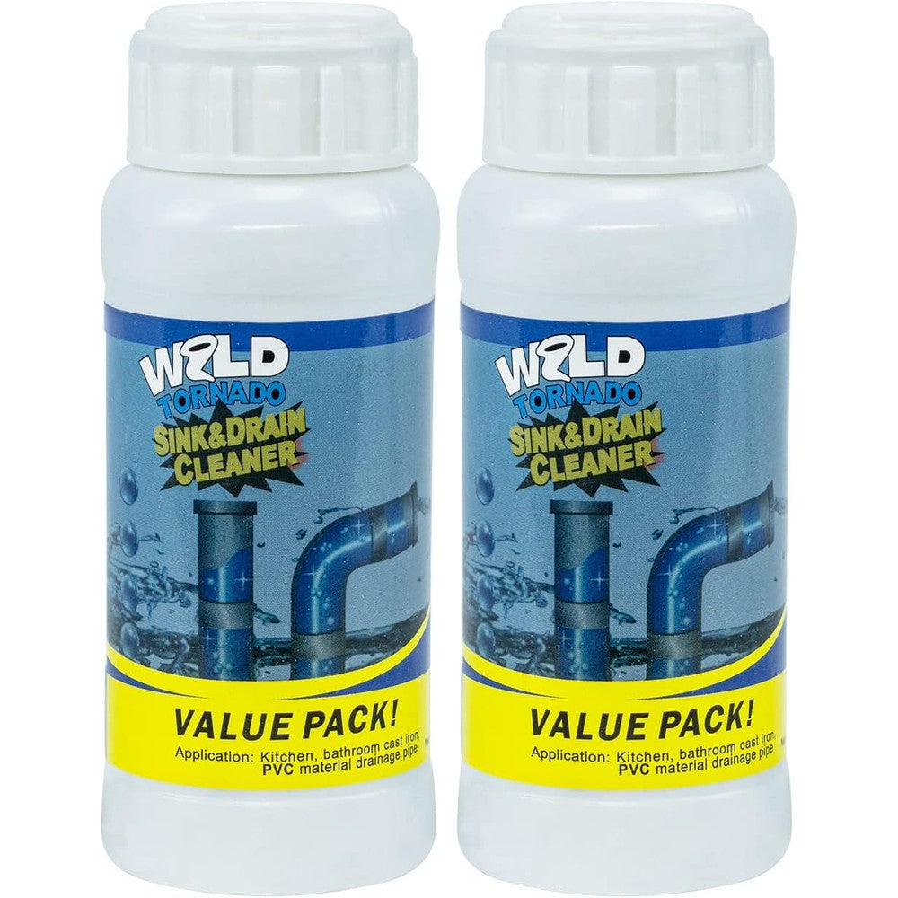 WYH Wild Tornado Pipe Dredge 2 bottle pack front view showing foaming drain cleaner powder.