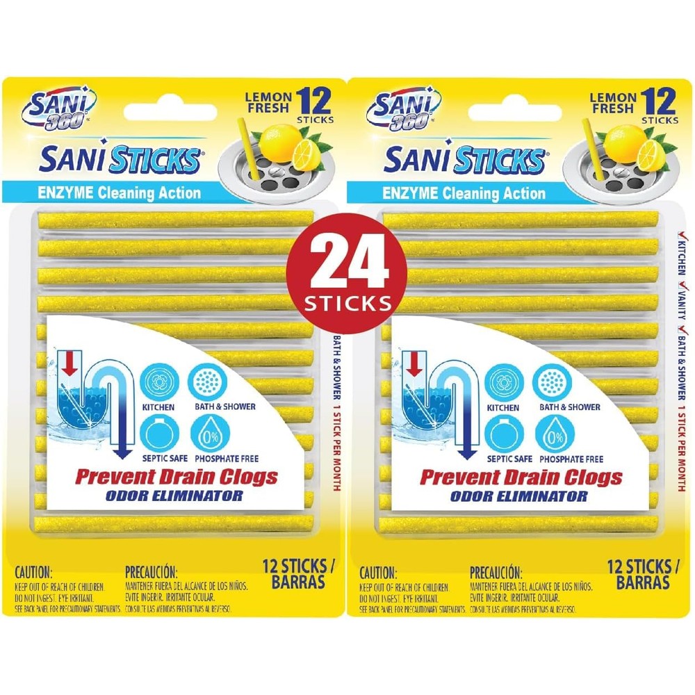 SANI 360 Sani Sticks 24 count pack front view enzyme drain cleaner.