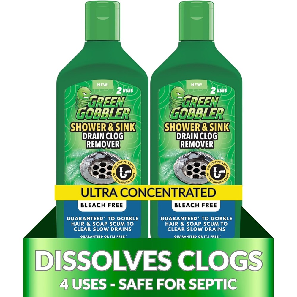 Green Gobbler Ultra Concentrated Drain Clog Remover 2 Pack front view powerful plumbing cleaner