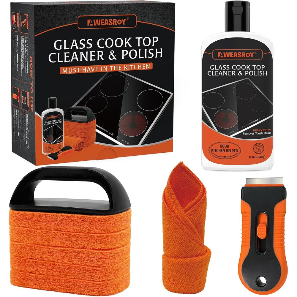 AWEASROY Glass Stove Top Cleaner Kit front view for kitchen appliance maintenance.