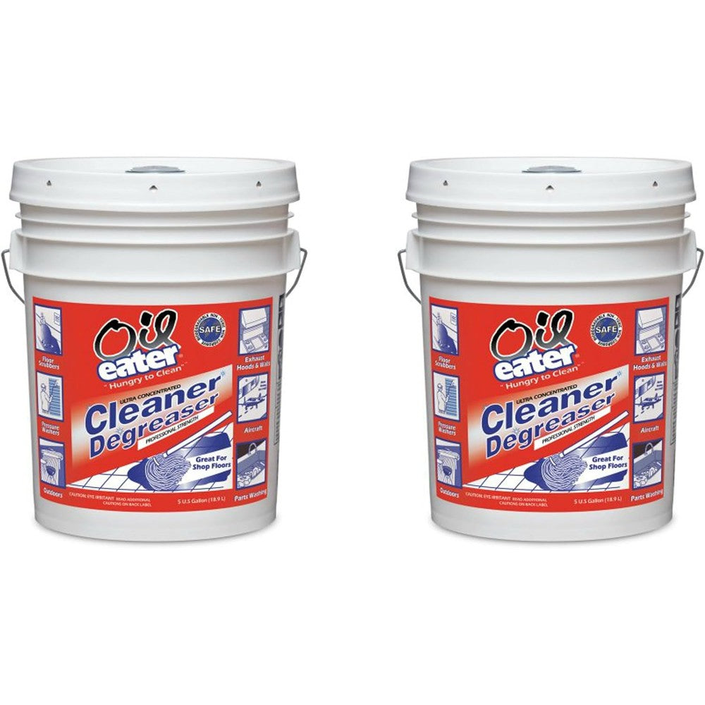 Oil Eater Ultra Concentrated Cleaner and Degreaser 5 gallon bucket front view for industrial cleaning.