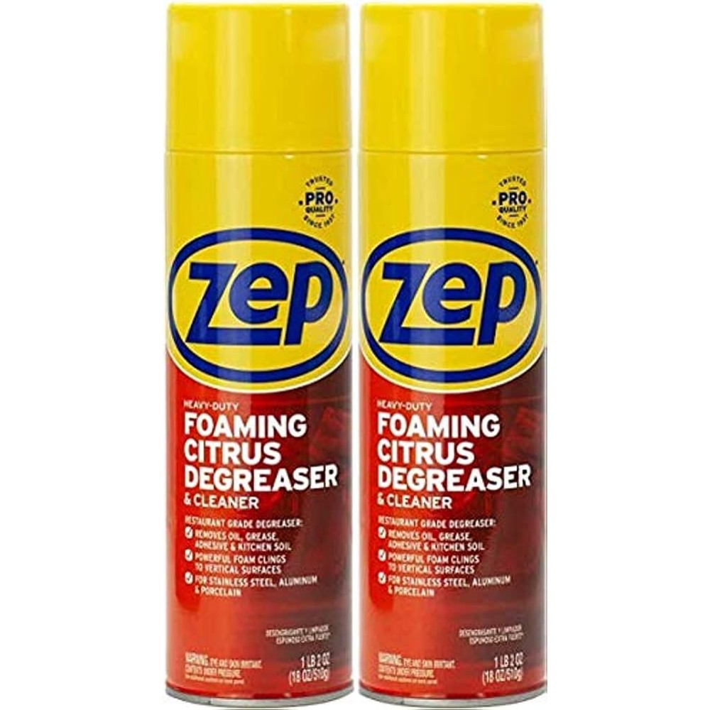 Zep Heavy-Duty Foaming Degreaser front view of twin pack cans for industrial cleaning.