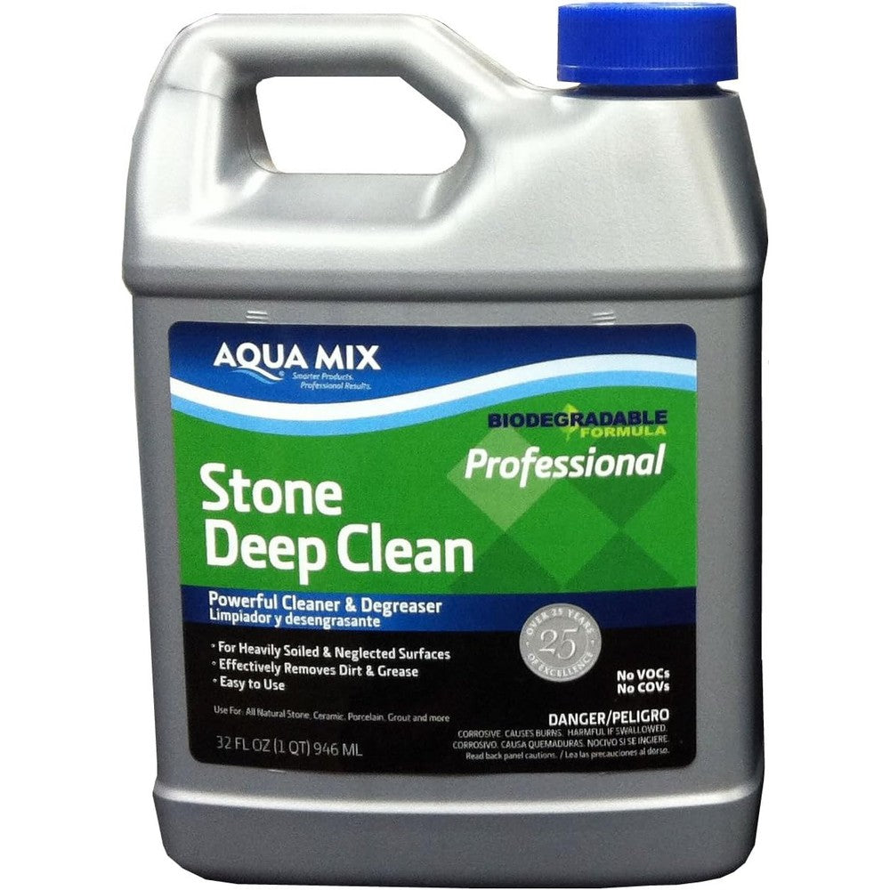 Aqua Mix Stone Deep Clean 32 Fluid Ounce bottle front view heavy duty stone restoration cleaner.