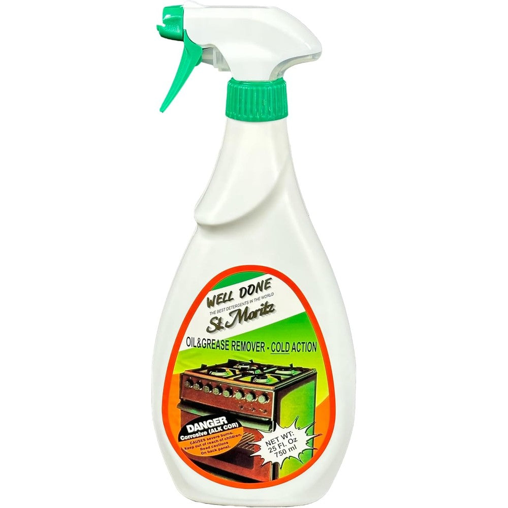 Well Done St. Moritz Cold Action Grease and Oil Remover front view spray bottle