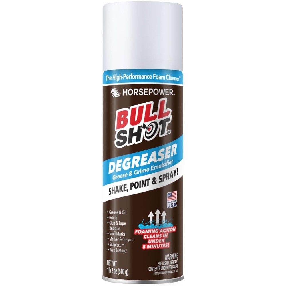 Horsepower Bull Shot Degreaser front view of 18 ounce can for heavy duty cleaning.