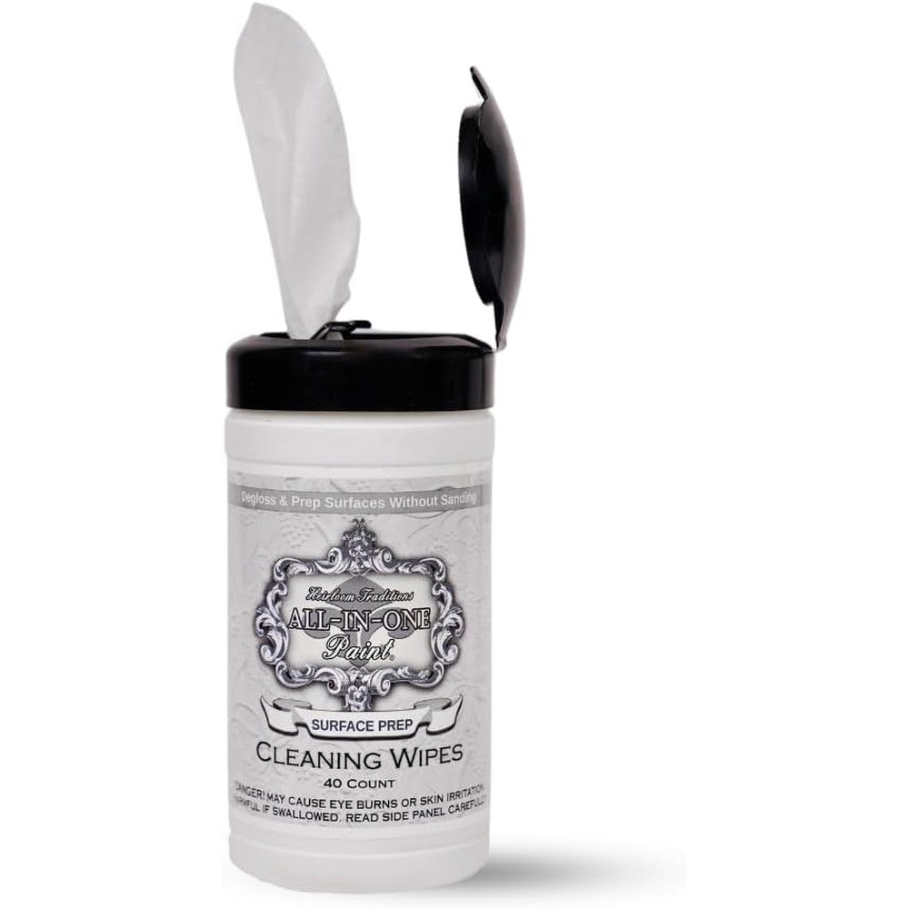 Heirloom Traditions Paint Deglosser Surface Prep Wipes 40 Count canister front view for DIY furniture painting.