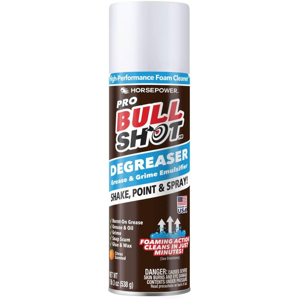 Horsepower Bull Shot Degreaser Pro front view aerosol can for heavy duty cleaning.