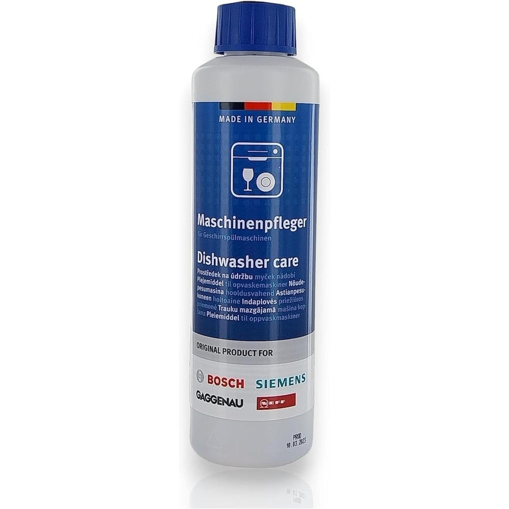Bosch Dishwasher Machine Care 250ml front view showing authentic German packaging