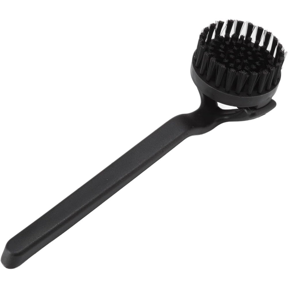 Topyond Espresso Coffee Machine Cleaning Brush front view showing black ergonomic handle and dense circular nylon bristles.