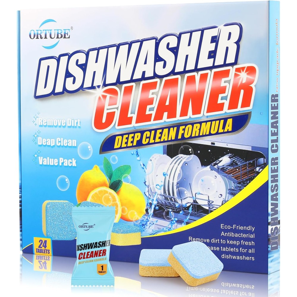 Cleanan dishwasher cleaner and freshener tablets twenty-four pack front view showing packaging.