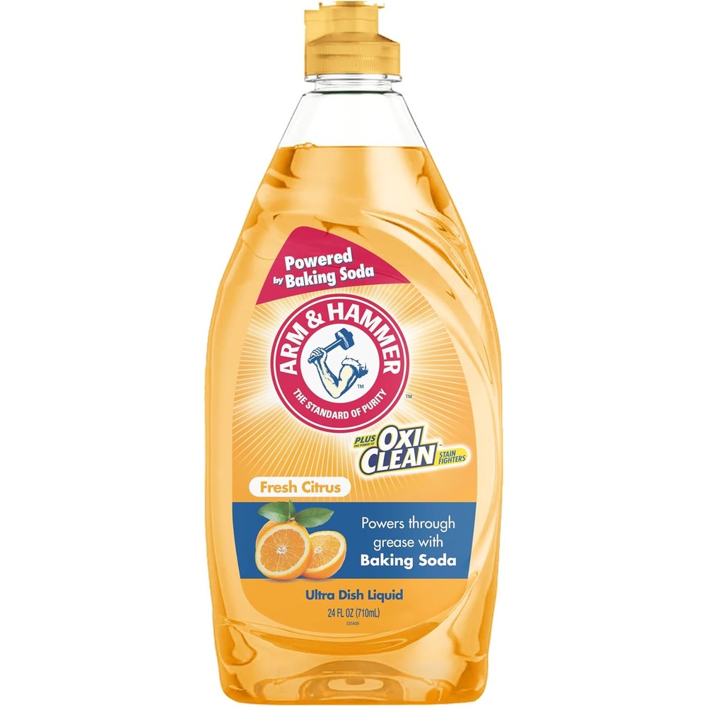 Arm And Hammer Ultra Dish Liquid Fresh Citrus 24 Fluid Ounce front view bottle representing premium American kitchen cleaning products
