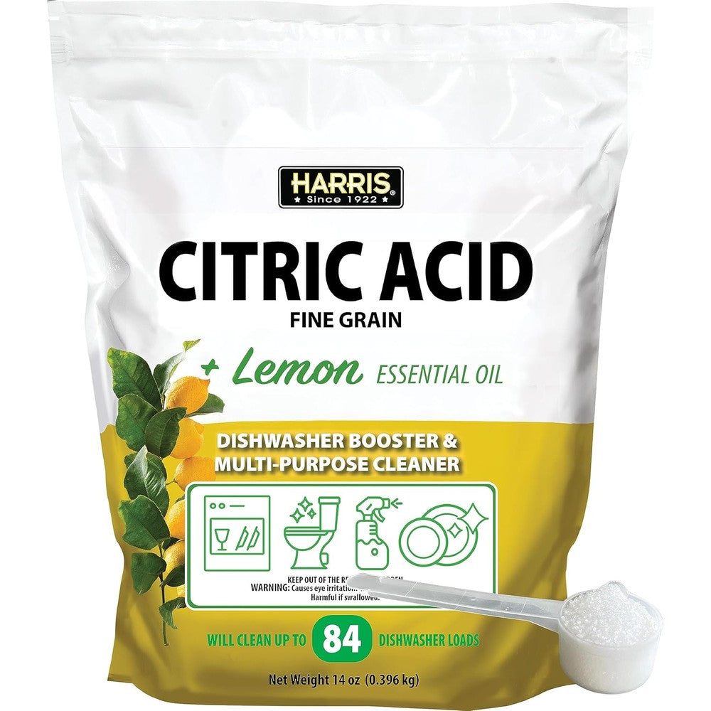 Harris Citric Acid Dishwasher Booster front packaging view for hard water stain removal.