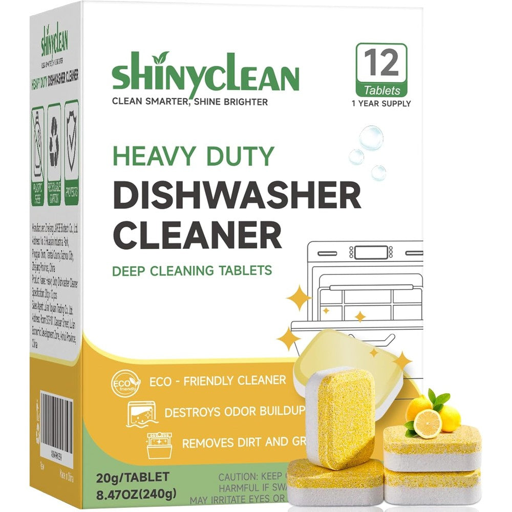 Shinyclean heavy duty dishwasher cleaning tablets 12 pack front view