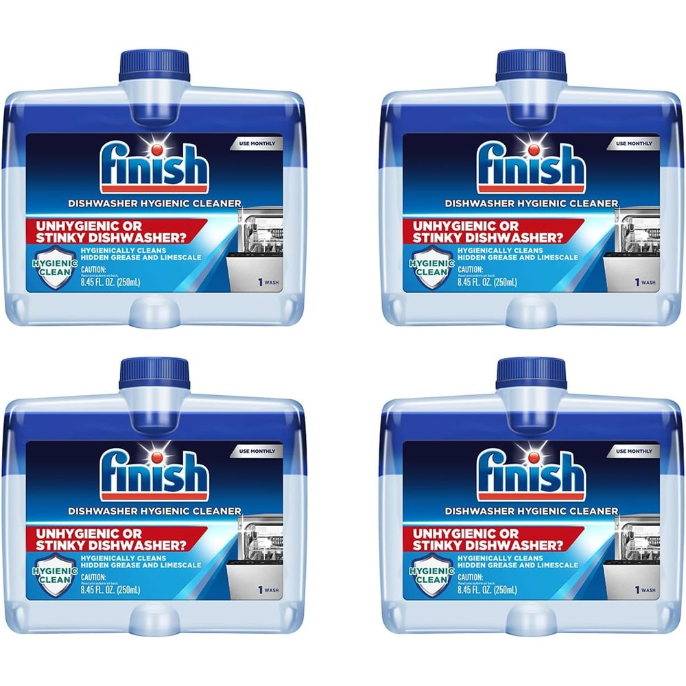 Finish Dual Action Dishwasher Cleaner front view 4 pack for deep cleaning.