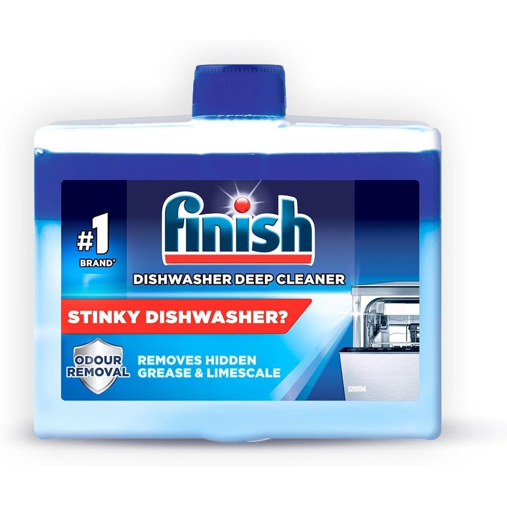 Finish Dishwasher Deep Cleaner 250ml front view bottle showing dual action liquid.