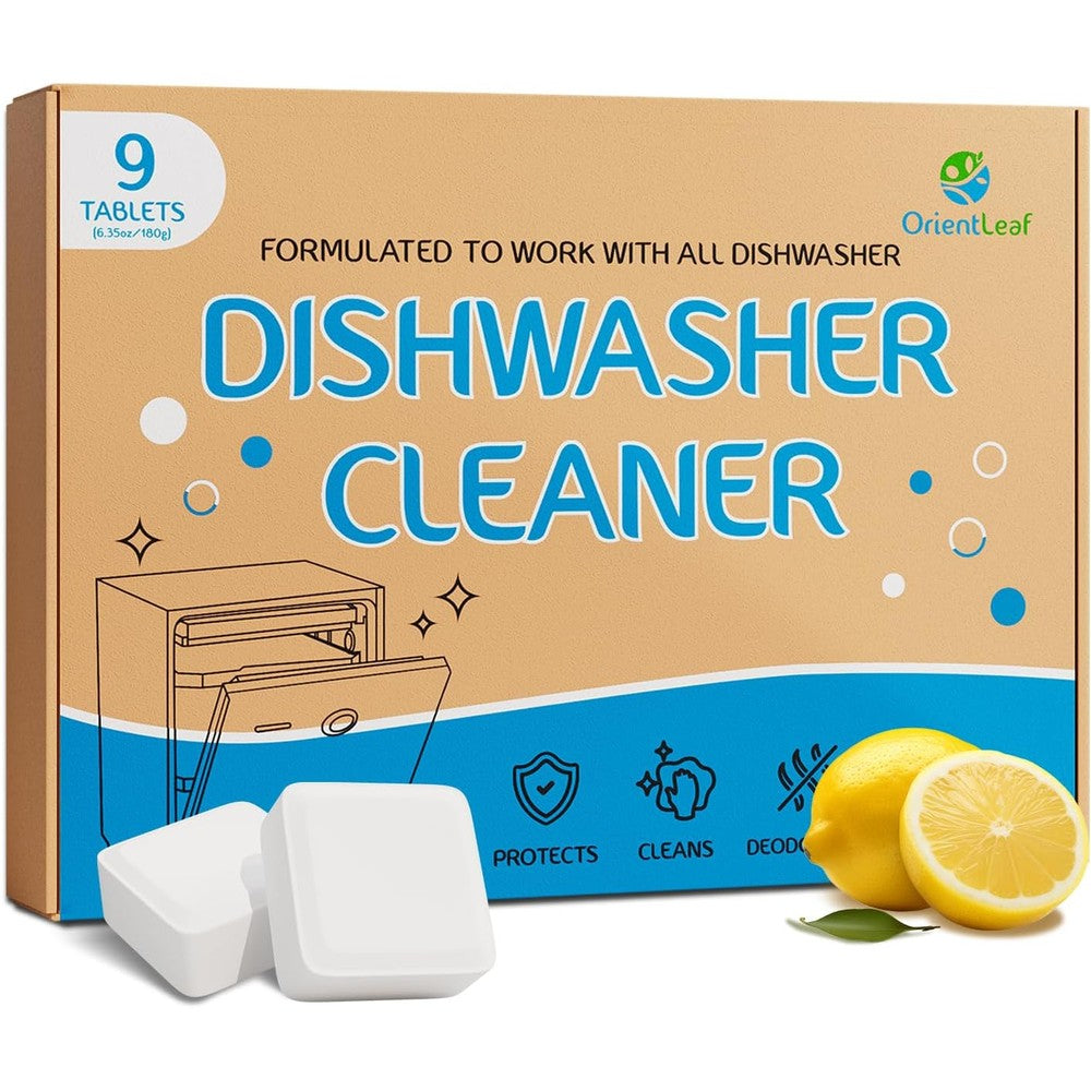 OrientLeaf dishwasher cleaning tablets lemon scent front box view