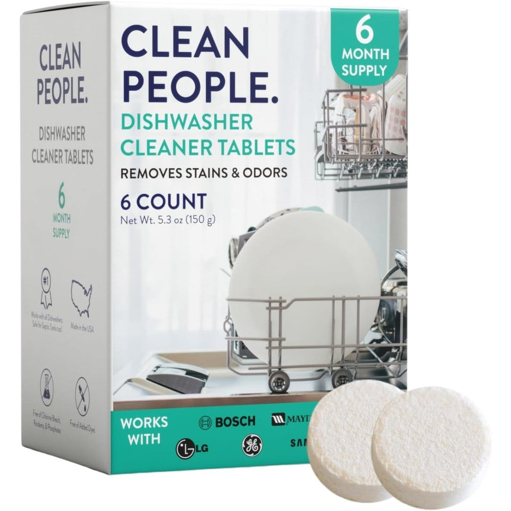 The Clean People Dishwasher Cleaner Tablets 6 count package front view showing citrus scent