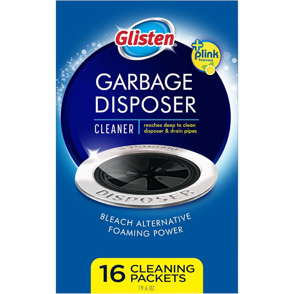 Glisten Garbage Disposer Cleaner And Freshener With Foaming Action, Helps Remove Buildup In Drains, Lemon Scent, 16 Packets - Image 1