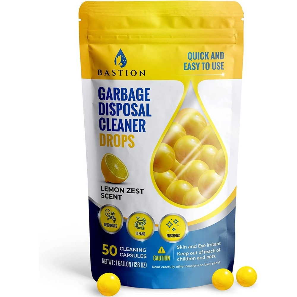 Bastion Garbage Disposal Cleaner and Deodorizer Drops 50 count pouch front view