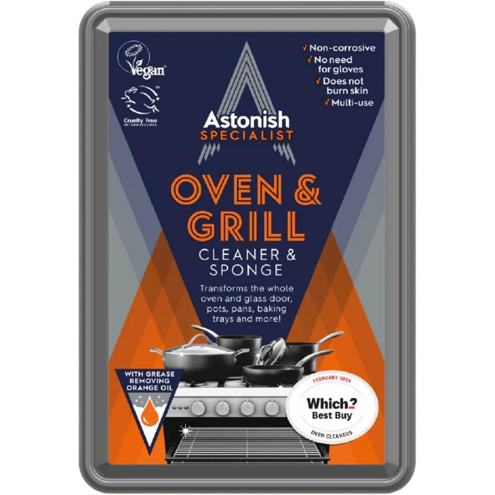 Astonish Specialist Oven and Grill Cleaner front view showcasing the paste tub and included applicator sponge