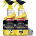 Weiman Heavy Duty Stove and Oven Cleaner front view showing two spray bottles and a microfiber towel