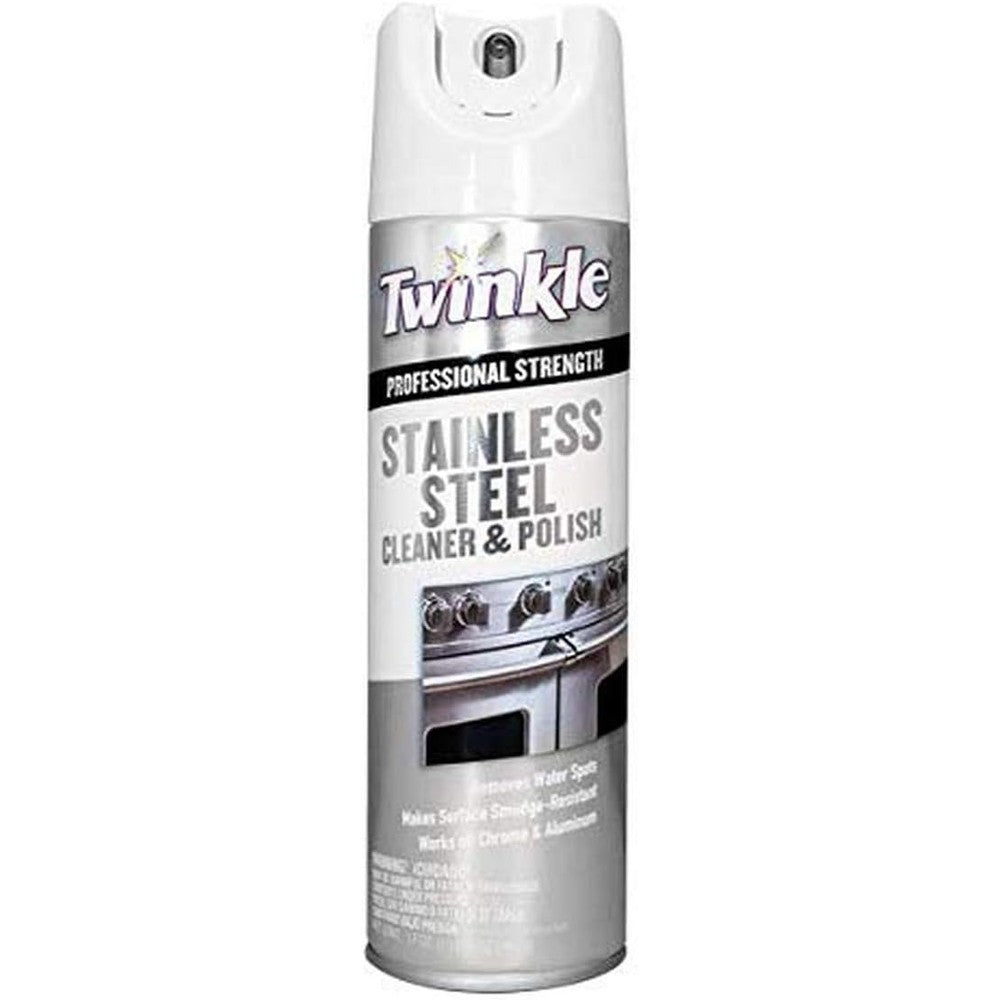 Twinkle Stainless Steel Cleaner and Polish 17 Ounce front view aerosol can for kitchen appliance maintenance.