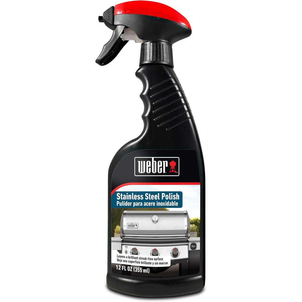 Weber Stainless Steel Polish 12 Ounce bottle front view for premium grill maintenance.