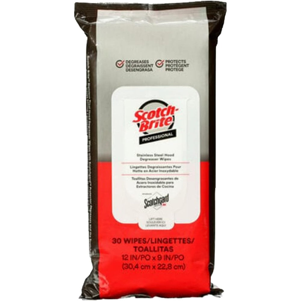 3M Scotch-Brite Stainless Steel Hood Degreaser Wipes front view packaging for kitchen cleaning.