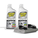 Cerama Bryte Stainless Steel Cleaner front view of two pack bottles with spray pumps