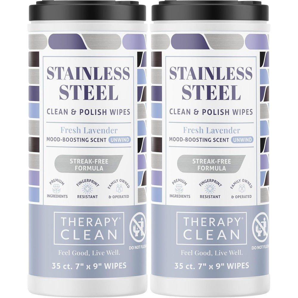Therapy Stainless Steel Cleaner and Polish Wipes 2 pack front view canister for appliance care