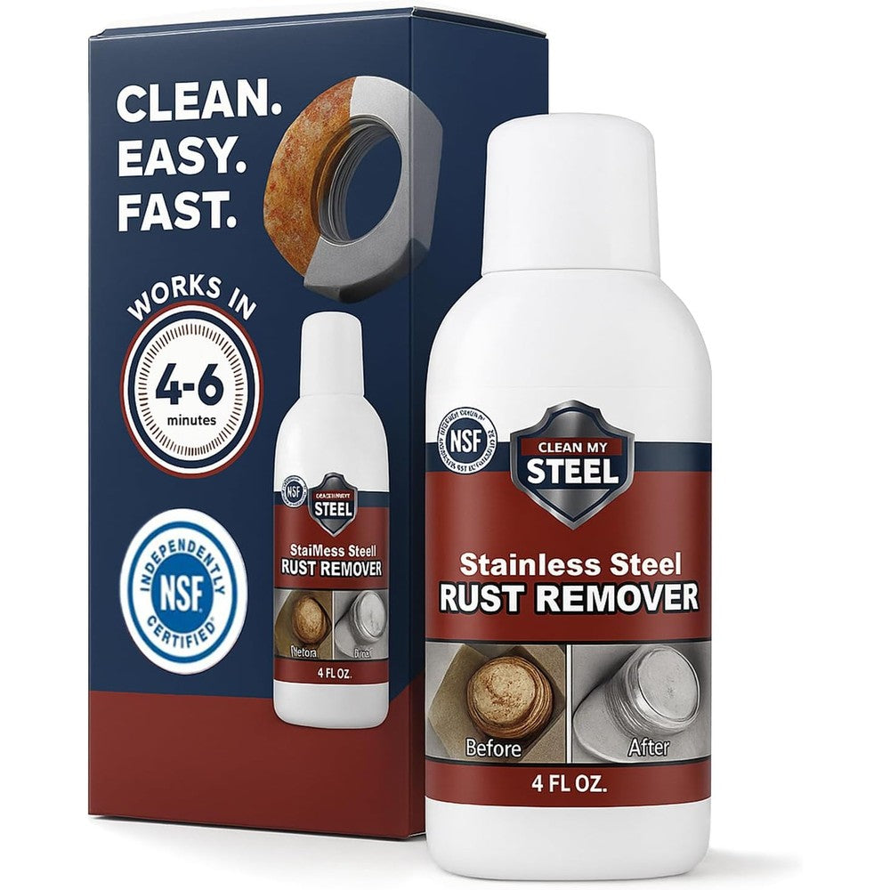 Clean My Steel Stainless Steel Rust Remover front view bottle for commercial kitchen appliance care