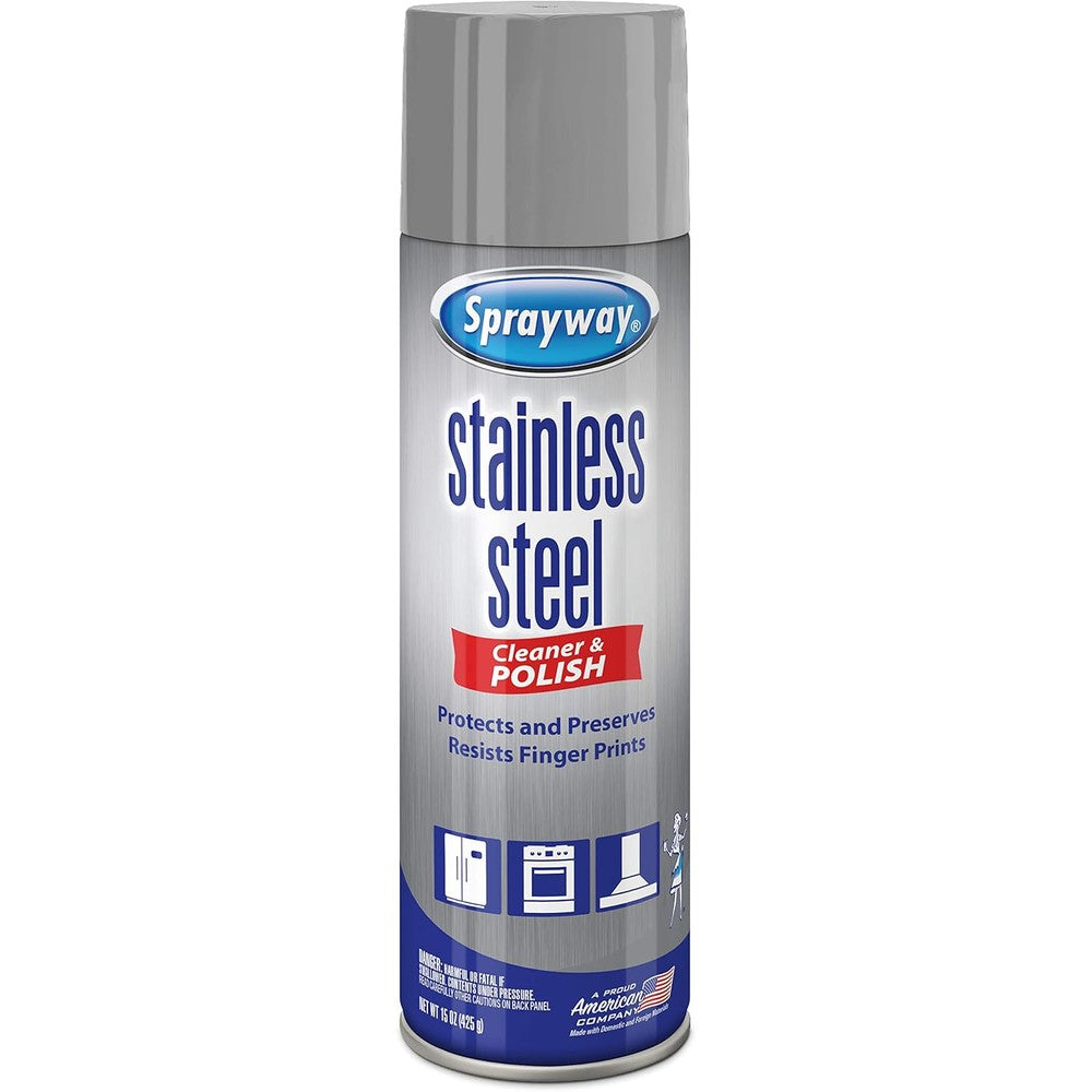 Sprayway Water Based Stainless Steel Cleaner 15 Ounce front view of aerosol spray can.