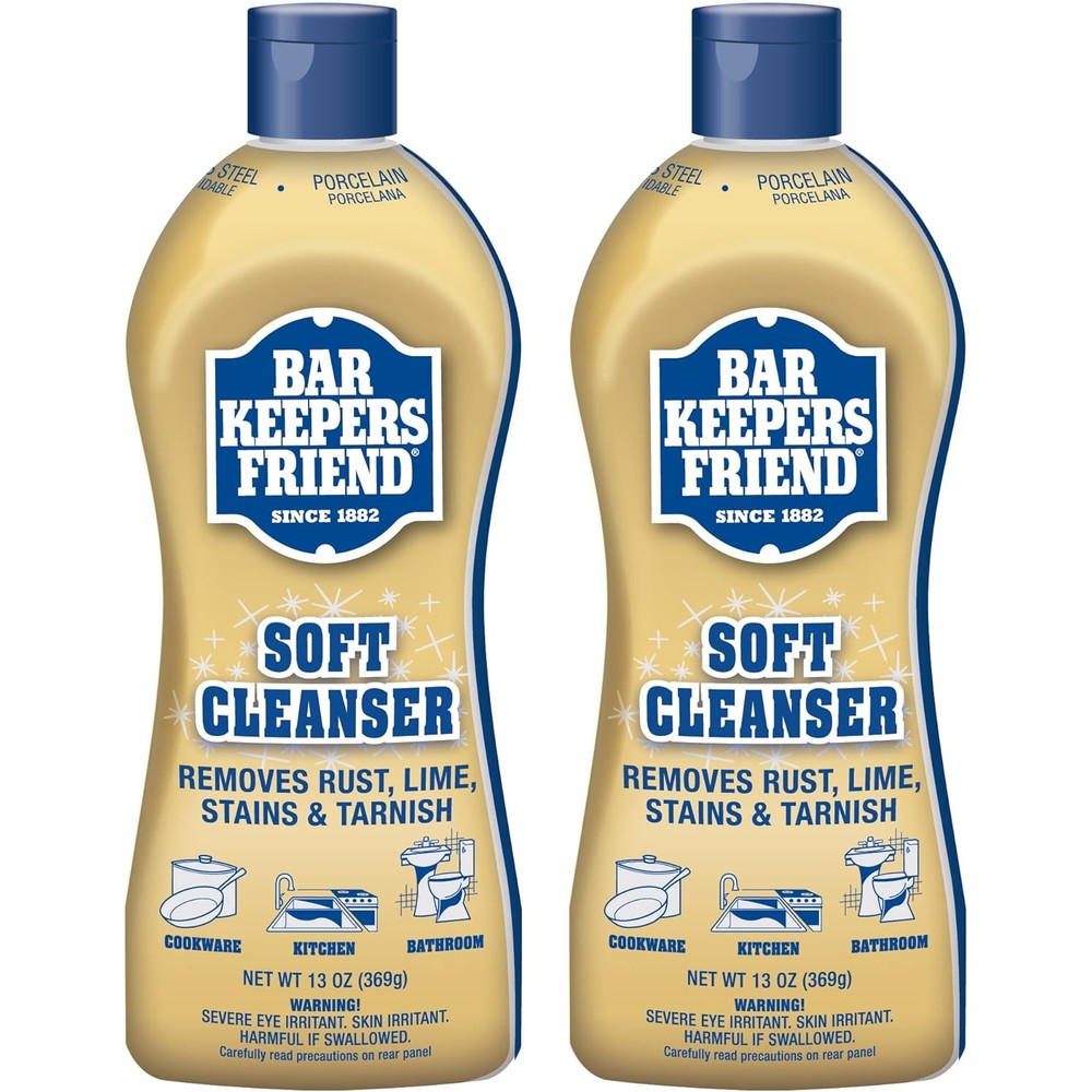 Bar Keepers Friend Soft Cleanser Liquid front view of the two pack bottle set for kitchen and bathroom cleaning.