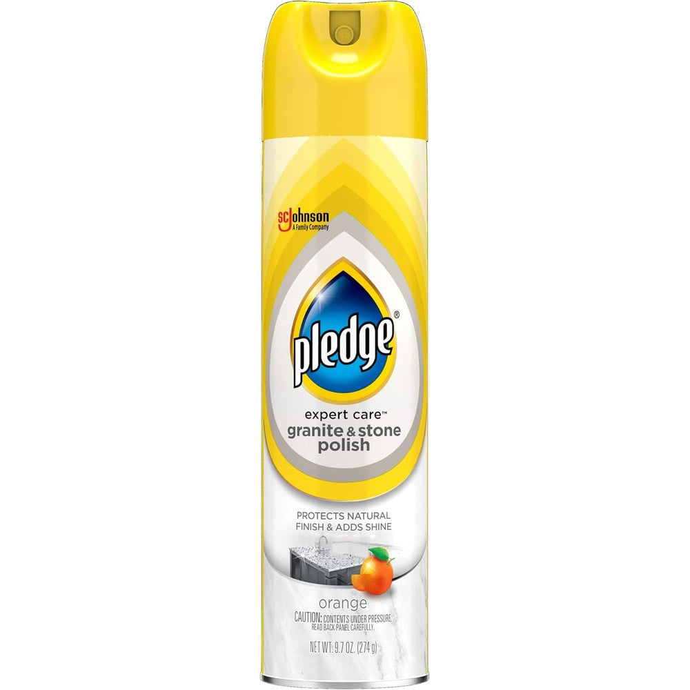 Pledge Expert Care Granite And Stone Cleaner aerosol spray front view for kitchen countertop care.