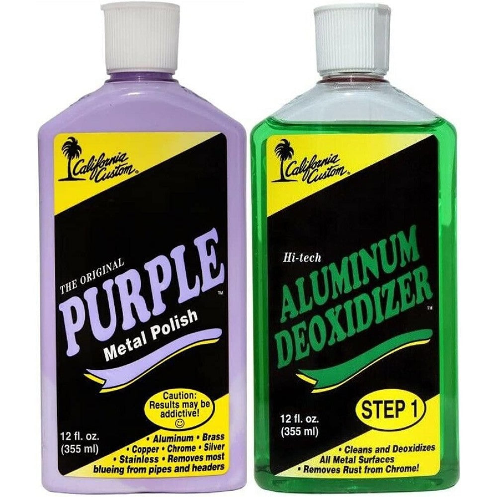 California Custom Purple Metal Polish and Aluminum Deoxidizer Kit bottles front view