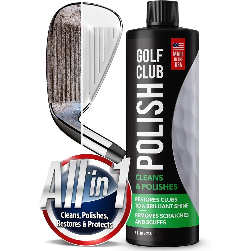 Berkland Golf Club Polish front view showing the eight ounce bottle for club head restoration.