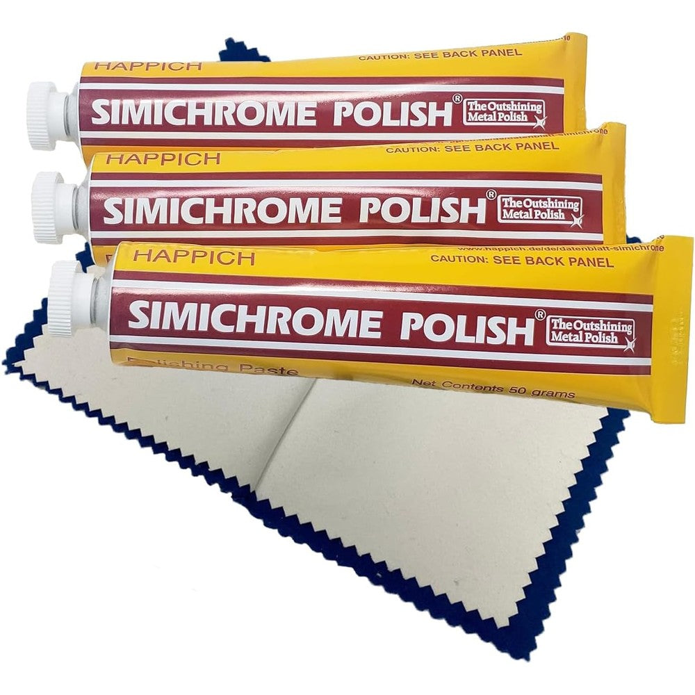Rosenthal Collection Simichrome Metal Polish Cream Compound three tube pack front view for metal restoration.