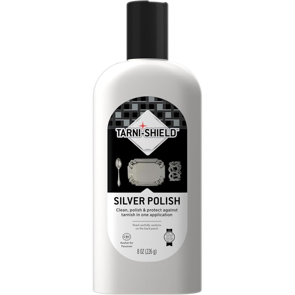 Tarni-Shield Silver Polish 8 Ounces front view bottle showing product branding and metal cleaning benefits.