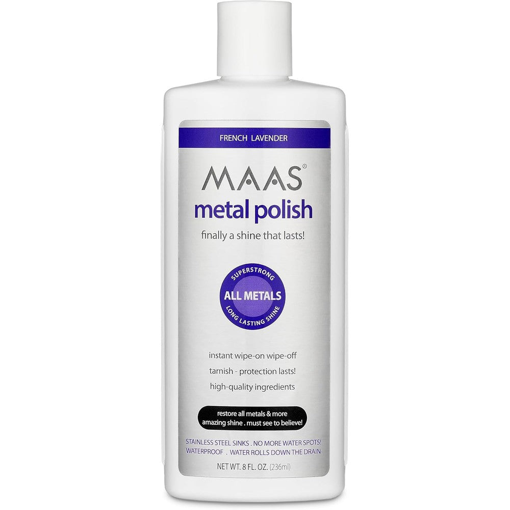 Maas International Liquid Metal Polish 8 Ounce front view bottle for tarnish removal