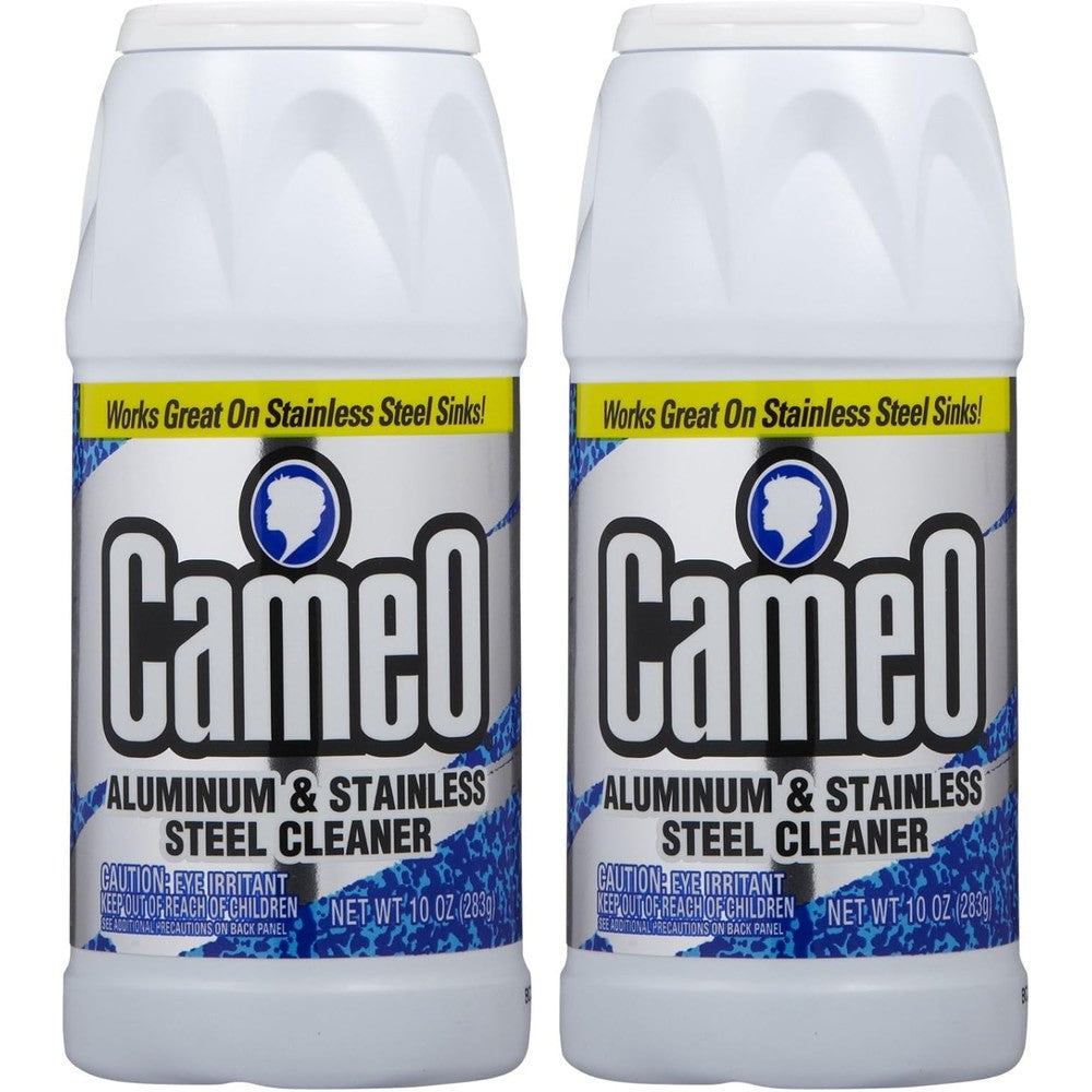 Cameo Aluminum and Stainless Steel Cleaner 10 Ounce powder can front view for metal polishing.