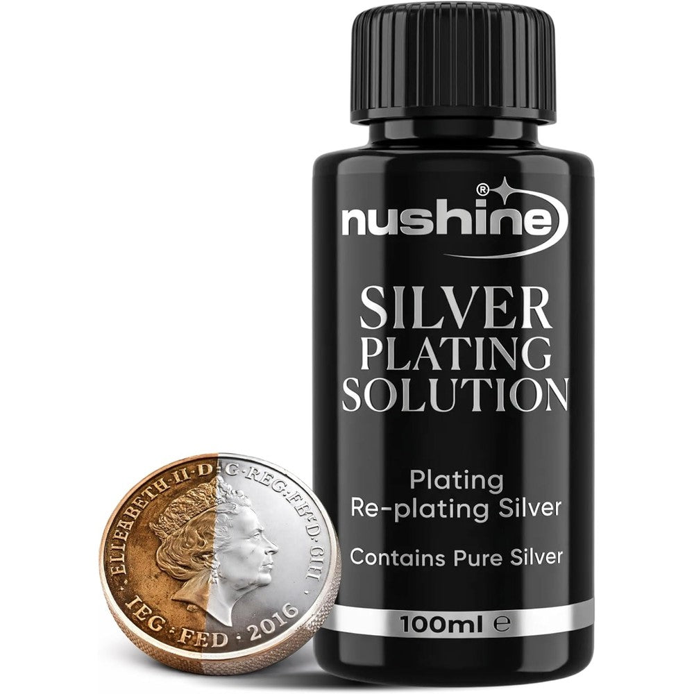Nushine Silver Plating Solution 3.4 Ounce front view for metal restoration.