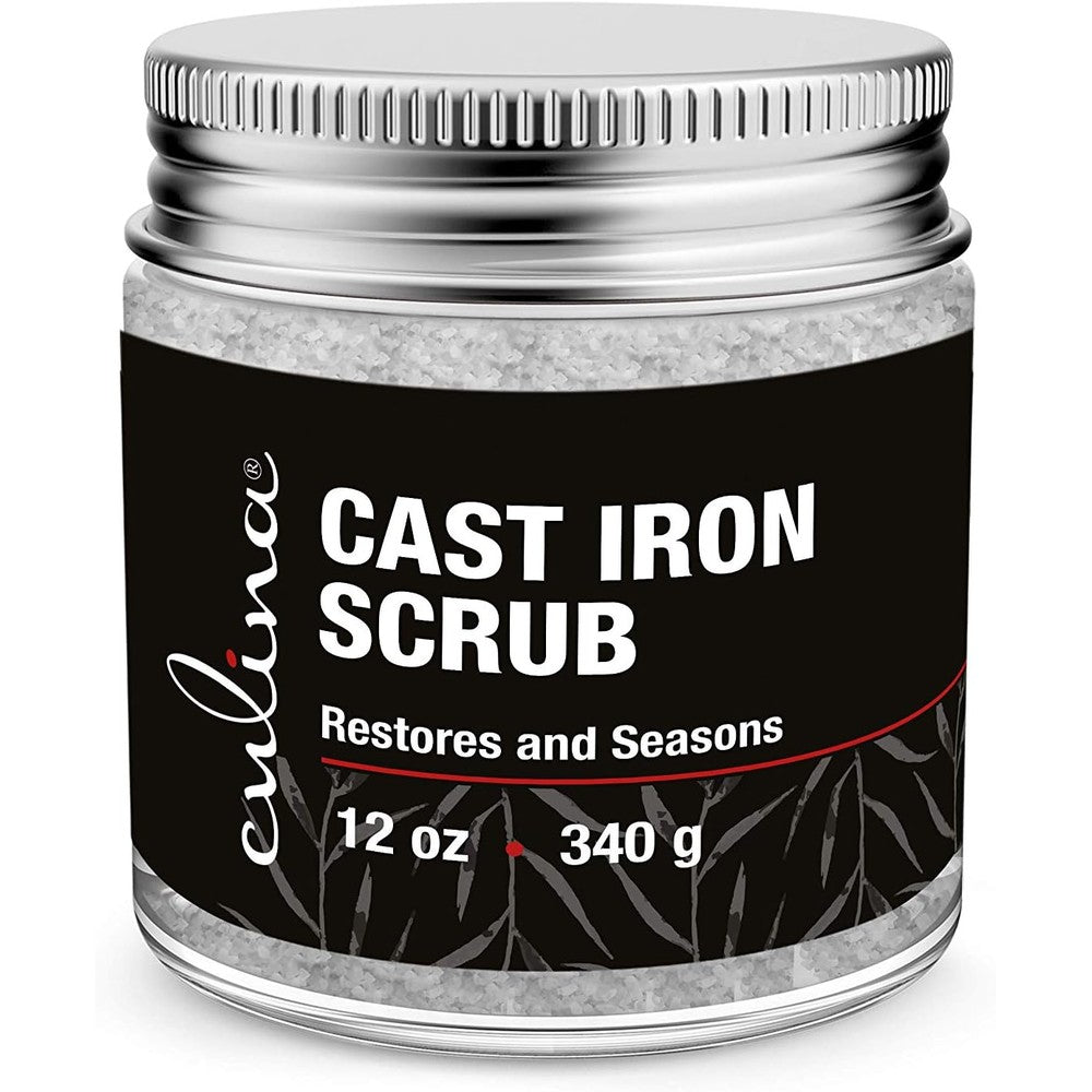 Culina Cast Iron Cleaning and Restoring Scrub front view glass jar with screw top lid